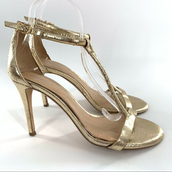 Gianni Bini heels size 8.5 gold metallic leather t-strap stilettos holiday party - Picture 14 of 14